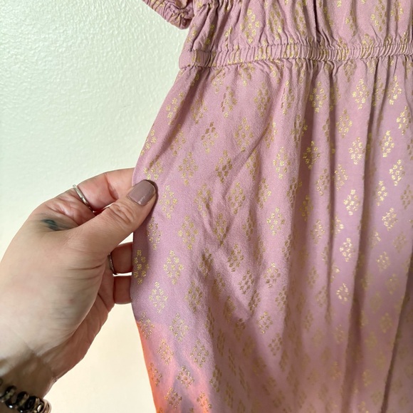 Zudio | Mauve/Gold Smocked Puff Sleeve Dress | Size Medium - Picture 9 of 11